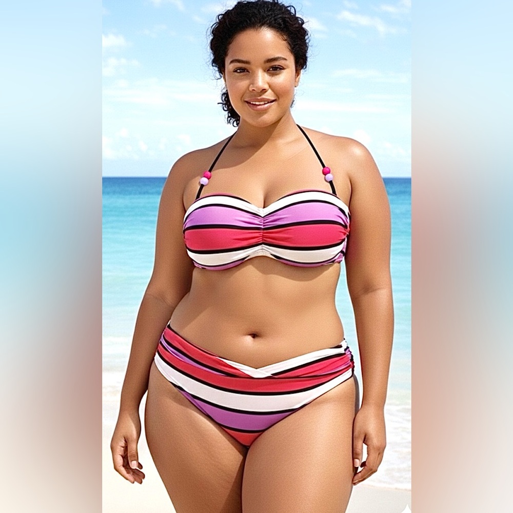La Vie En Rose Aqua - Striped Bikini Set